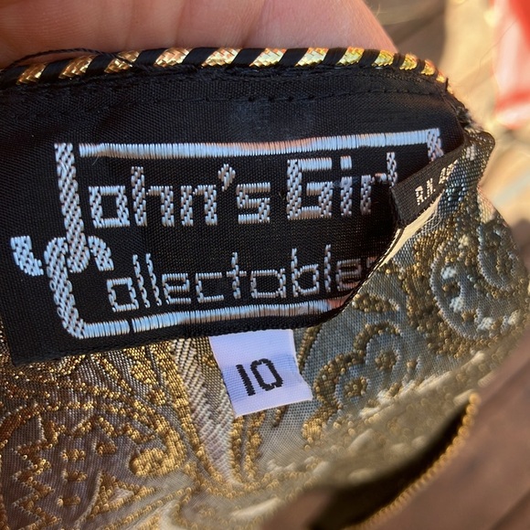 John’s Girl jacquard bolero with puffy sleeves silver & gold threads metallic M - Picture 8 of 9